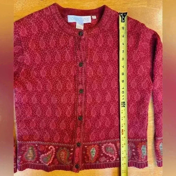 Nomadic Traders Nordic Cardigan Cottagecore Christmas Sweater Paisley Sz Medium - Picture 9 of 9